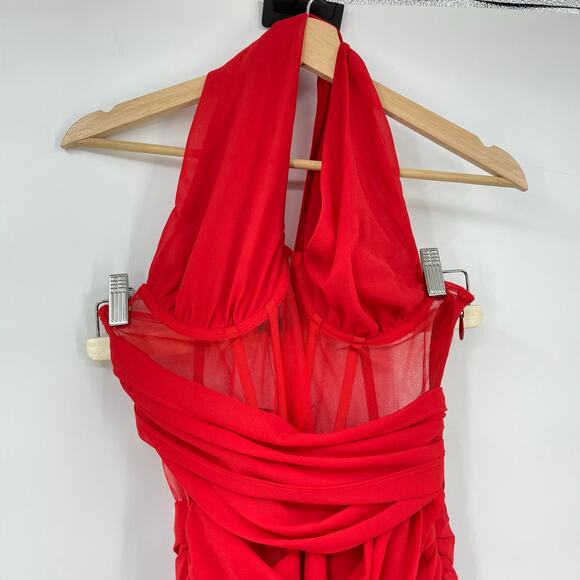 NBD | NWT Christian Gown in Red Asymmetrical Corset Maxi Dress S - Picture 7 of 16
